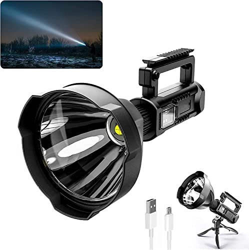 Rechargeable Torch,Rechargeable Spotlight Flashlight High Lumens, 90000 Lumen LED Super Bright Searchlight, 4 Modes IPX5 Waterproof Work Lights for Hiking, Camping, Hunting and Emergencies with USB Ou