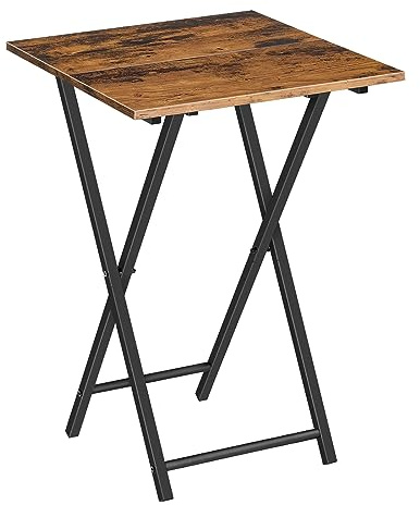 HOOBRO Folding TV Tray Table, Wooden TV Tray, Portable Sofa Side Table, Industrial Snack Table End Table for Small Spaces, Space-Saving, Easy to Install and Fold, Rustic Brown and Black BF27BZ01