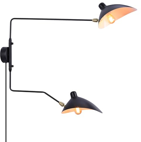 SUNLLOK Modern Swing Arm Wall Sconces - Rustic Adjustable Black Lampshade Hanging Wall Light Fixture - Industrial Metal Reading Wall Mounted Lamp Decoration for Living Room Kids Bedroom (Modern)