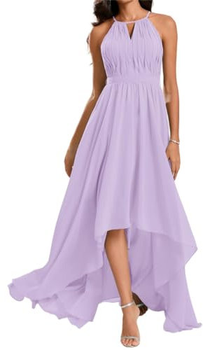Abiti da damigella d'onore Halter asimmetrico volant abiti da sposa per le donne giardino spiaggia sera festa, Lilla, 46