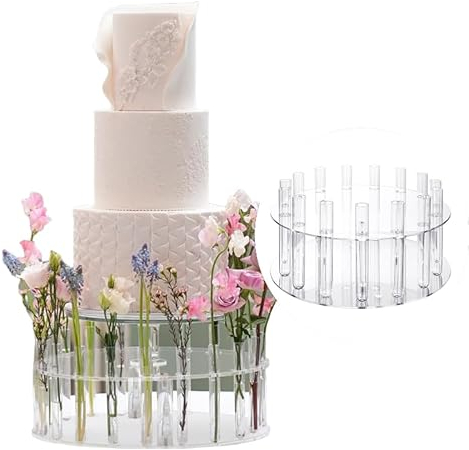 Fiauli Soporte para Tartas de acrílico Transparente de 8/12 Pulgadas, Elevador de Mesa de Postre con 15 Tubos, Soporte de exhibición de Postre Redondo fácil de Montar para Bodas, cumpleaños, fies
