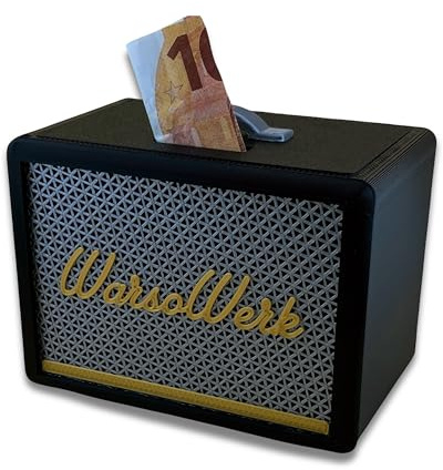 personalisierte Spardose im Vintage-Verstärkerdesign – Nachhaltig, mit Drehverschluss, Klingelkasse, Spendenbox für Musiker und Bands