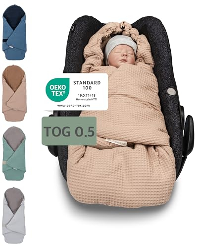 ULLENBOOM Einschlagdecke Babyschale Sommer, Aus 100% OEKO-TEX Materialien - Sand (Made in EU) - Decke für Babyschale & Kinderwagen, Für gängige Kindersitze, ideal für 0 bis 9 Monate