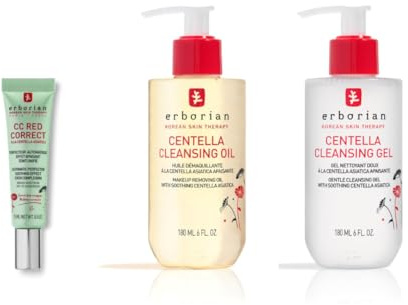 Erborian – Set mit 3 Produkten: 1 getönte CC Red Correct Anti-Rötungscreme – Grün + 2 Centella-Reinigungsöl – Rot – Korean Cosmetics