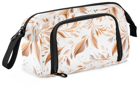 Mnsruu Federmäppchen mit großem Fassungsvermögen, braune Blätter, Stifteetui, Schreibwaren-Tasche, Schule, Uni, Büro, Organizer für Teenager, Erwachsene, Studenten, Braune Blätter, Einheitsgröße,