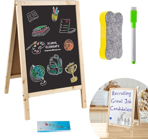 2in1 Tafel Whiteboard, Kreidetafel mit Holzrahmen Set, Schiefertafel zum Beschriften, Kleine Kreidetafel, Kreiden Tafel mit Kreiden, Marker und Schwammradierer, für Bar Café Küchen, 25 x 40cm