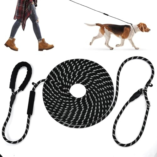 Schleppleine für Hunde, ZFOEFO 10m Lange Hunde Schleppleine Schwarz Hundeleine Große Hunde Schleppleine Reflektierende Schleppleine 10mm*10m Schleppleine für Hunde