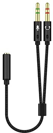 xbiez Headphone 3.5mm Splitter Mic Cable for Computer, Headset 3.5mm Female to 2 Dual Male Microphone Audio Stereo Jack