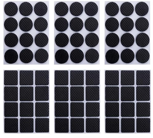 72 Pcs Non Slip Furniture Pads Floor Protectors, Self Adhesive Pads for Furniture Feet, Dense, Premium Chair Feet Protectors, Floor Protector Pad(Black,36 Squares and 36 Rounds)