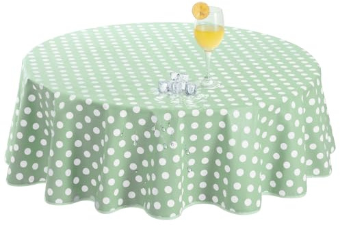 Romanstile Wachstuchtischdecke Tischdecke Outdoor rund 140 cm Wetterfest Draußen Grün,PVC Tischdecke abwischbar,wasserdicht für Garten,Terrasse,Esstisch,Balkon,Kinder,Frühling,Sommer,Gartentisch