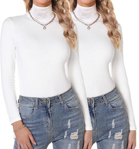 Aottori 2er Pack Langarmshirt Damen Rollkragen Slim Fit Stretch | Rollkragenshirt Set, Oberteile Langarm, Basic Tops, Casual, Einfarbig, Herbst Winter, für Alltag Freizeit Büro