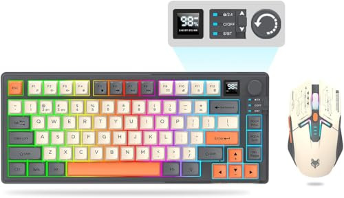75 ％ Wireless Gaming Keyboard and Mouse Combo, Mechanical Keyboard + 3D 1600DPI Mice, 2000mAh Battery, RGB Backlit Keyboards with 80 Keys Computer PC Gaming Keyboards for PC/Laptop (Black)
