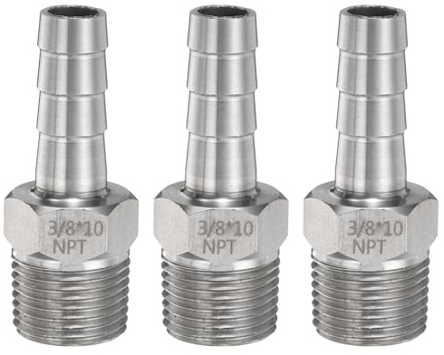 sourcing map 3pcs Stainless Steel Hose Barb Fitting 0.4 (10mm) Barbed x 3/8 NPT Male Pipe Fitting Air Hose Barb Fittings Coupler Thread Connector Adapter for Water Fuel
