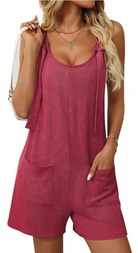 MINTLIMIT Women's Jumpsuit Casual Sleeveless Adjustable Strap Striped Rompers Summer Short Overalls with Pockets