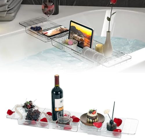 Mensola per vasca da bagno, in plastica, colore bianco, con design di scarico, per posizionare il bagno gadgets-trasparente