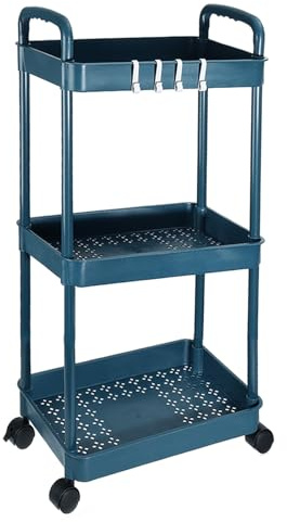PATIKIL Carro De Utilidad Rodante De 3 Niveles con Mango, Estantes De Almacenamiento, Carro Organizador, Organizador De Almacenamiento Móvil con Ruedas, Azul