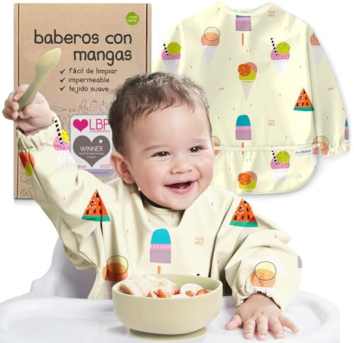 Nombear Baby Lätzchen mit Ärmeln für BLW (6 bis 24 Monate) | Wasserdichtes Ärmellätzchen Alternative zu Silikonlätzchen, Ganzkörper Lätzchen Baby, Babylatz Beikost Zubehör