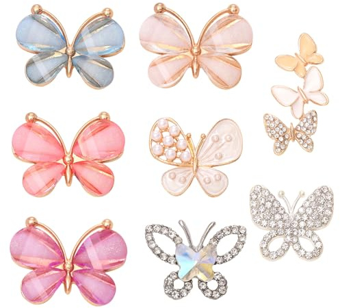 8 Piezas Broches de Mariposa para Mujer, Delicados Espalda Plana Broches de Mariposa para Mujer, Fondo Plano Broches Mariposa de Diamantes de Imitación, para Mochilas, Ropa, Gorras, Decoración