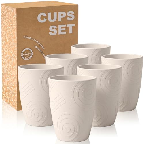Wrova Plastic Drinking Glasses Reusable Plastic Cups - Set of 6 Tumbler | Unbreakable Water Glasses with Pattern Dishwasher and Microwave Safe Cups Set 350 ML for Kids - Beige
