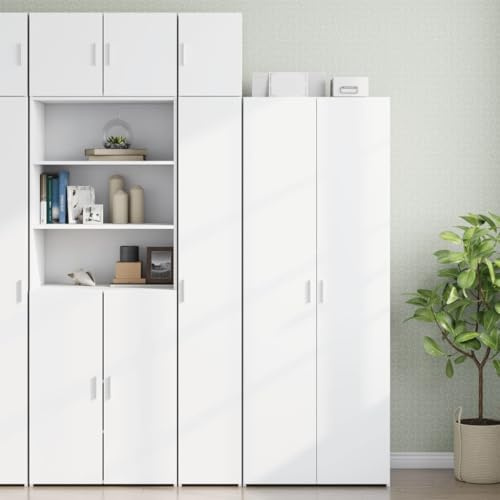 HaoChrymec Mobiletto Alto Stretto Bianco in Legno Ingegnerizzato con 8 Scomparti, Anta Regolabile, Mobiletto Bagno Salvaspazio, Mobile Cucina o Armadio Dispensa per Interni, 30x42.5x225 cm