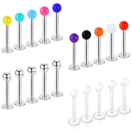 Gojewen 20er Lippenpiercing Labret Stecker 10mm Plastik Edelstahl Piercing Lippe Helix Knorpel Ohr Stud