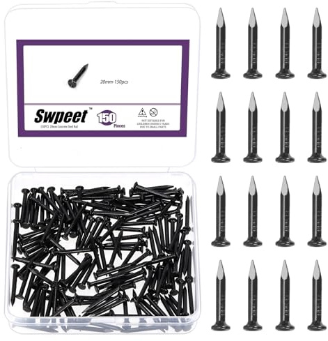 Swpeet Kit de 150 pièces de clous en acier noir de 3/4, assortiment de clous de finition, clous muraux, clous en bois, clous pour pierre de béton, clous 2x20mm galvanisés