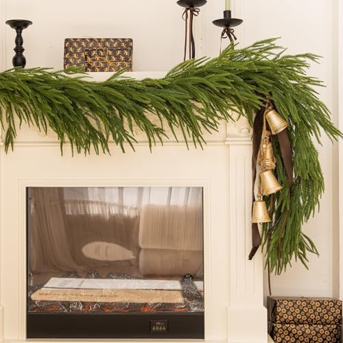 Anna's Whimsy Christmas Wreath, Artificial Pine Garland, Real Touch Norfolk Pine Garland 6FT, Christmas, Fireplace Use (Pure Green)
