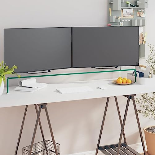 QJBSAVVA TV Erhöhung aus gehärtetem Glas Transparent 110x30x13 cm Modernes Design als TV Aufsatz Monitorerhöhung oder Multimedia Ablage für Wohnzimmer