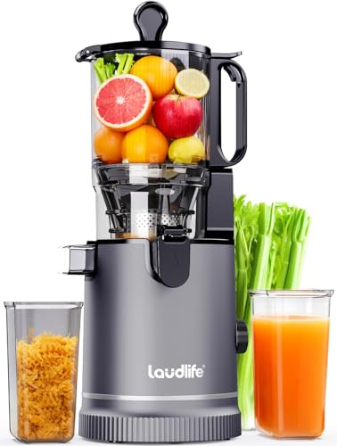 LAUDLIFE Cold Press Juicer Machine, 5.9 Wide Feed Chute Juice Extractor, 80 oz Large Hopper, Easy to Clean & High Juice Yield, BPA Free, Slow Masticating Juicer for Whole Fruits & Vegetables