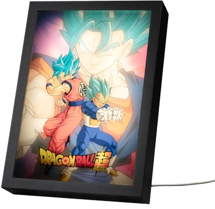 Grupo Erik Gerahmte Drucke mit Stimmungslicht, Dragon Ball Super Manga, 20 × 28 × 5 cm, LED-gerahmte Kunstdrucke, LED-Schreibtischlampe – Geschenke Dragon Ball Merch