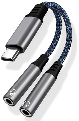 Adaptador USB C a Jack 3,5mm, Adaptador de auriculares USB C a hembra de doble 3,5 mm Adaptador Auriculares Tipo C Headphone Audio Adapters Micrófono Compatible con iPhone 16 15 Pro Max Galaxy S25 S24