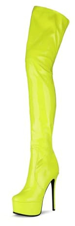 Yellow,35,Damplattform med höga lår, sexiga stiletto-höga klackar i lackläder, cosplay-långstövlar i stor storlek med PU-dragkedja över knästövlarna