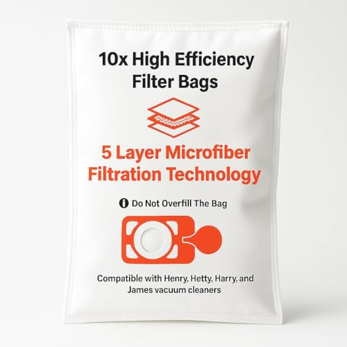 Pack of 10 Numatic | Hepa-Flo Dust Bags compatible Hetty | Numatic Henry Bags for Vacuum Cleaner for Optimal Cleaning Performance