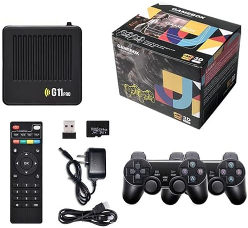 G11 Pro Game Box with 100000 Games, Plug and Play Video Game Console, Includes 2 Wireless Dual Controllers, 128GB Storage