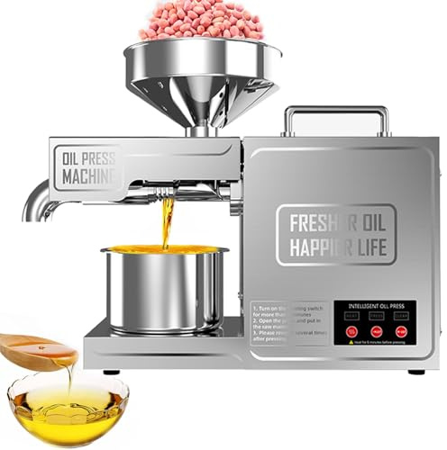 UIBAO Presse à Huile Froide et Chaude 820W,Moulin à Huile Électrique,Rendement Élevé,Acier Inoxydable,3-6KG/Heure,Domestique Commercial pour Noix Coco Colza Lin/CE