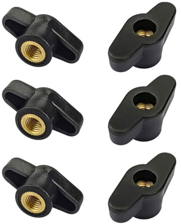 TOZBLEU 6 Pezzi Dadi a Manopola M8 con Inserti in Ottone, Manopole di Serraggio a Farfalla in Plastica Nera, Dadi a Occhiello per Serrare a Mano Senza Attrezzi, per Meccanica Mobili Elettronica