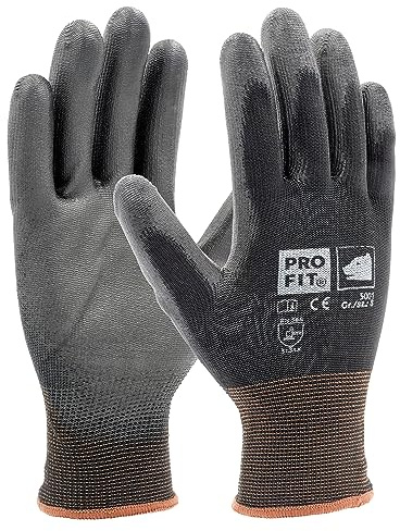 PRO FIT Arbeitshandschuhe – PU-Handschuhe, Gartenhandschuhe atmungsaktiv, Montagehandschuhe, Schutzhandschuhe mit PU-Beschichtung - 12 Paar, Schwarz, Gr. 10