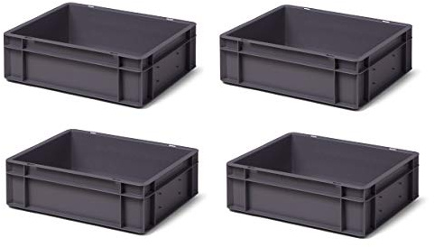 1a-TopStore 4 Stk. Transport-Stapelkasten TK412-0, grau, 400x300x120 mm (LxBxH), aus PP, Volumen: 10 Liter, Traglast: 30 kg, lebensmittelecht, made in Germany, Industriequalität