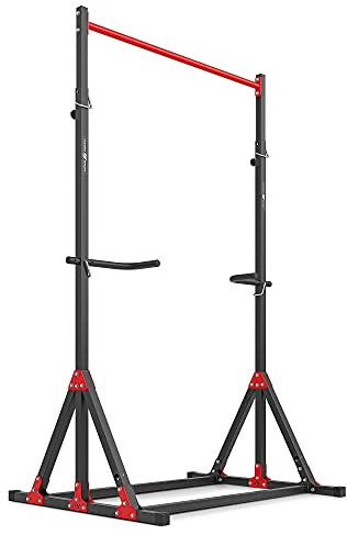 Marbo - Klimmzugstange Freistehend - Kraftstation für Zuhause - Power Tower mit Klimmzugstange, Dip Station und Liegestützgriffen - 5 Stufen Höhenverstellbar, 200 kg belastbar - MH-D203