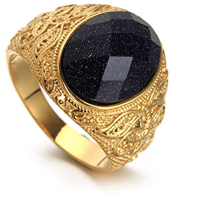 Daesar Edelstahlring Herren Filigran Blau Zirkonia Oval Stein Partnerringe Gold Ring ür Beste Freunde Große 62 (19.7)