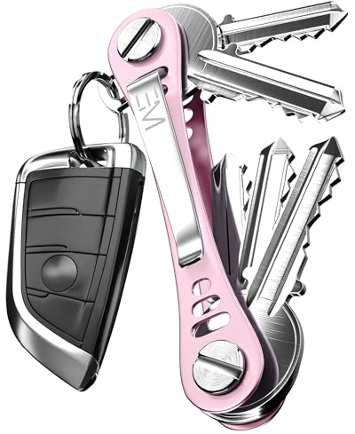 EM Premium Products Compact Key Holder - Pocket Key Organizer - 14 Keys Key Bar - Pink