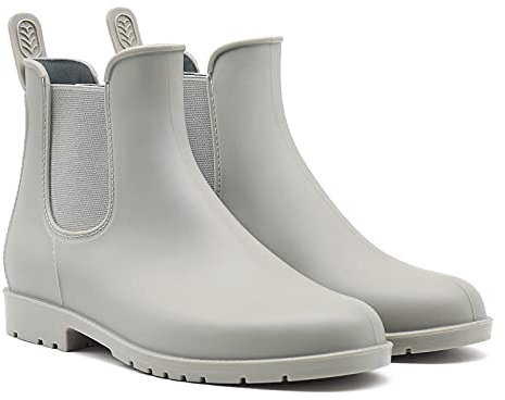 Geweo Botas De Agua Chelsea De Media Altura Para Mujer Botas De Lluvia Impermeables Para Mujer Botas Transpirables De Goma Caña Corta Suela Plana Y Gruesa Botas De Trabajo Gris Talla 37