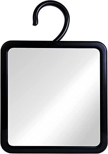 MIRRORVANA Fogless Shower Mirror for Shaving with Hook for Hanging and Anti Fog Shatterproof Surface - Fill Back Chamber/Reservoir with Hot Water for Fog Free Shave (Black, 8 x 7)