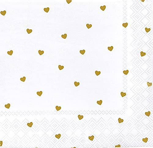 40 tovaglioli con cuore in oro - 3 strati di carta bianca - decorazione matrimonio