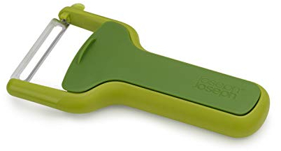 Joseph Joseph SafeStore Stainless Steel Straight Peeler with Blade Guard, potato eye remover- Green, 8