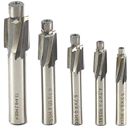 BIGP 5 Stück Senker Schaftfräser, Flachsenkersatz, Cutter Slot Bohrer CNC Drehfräser Set Werkzeug M3 M4 M5 M6 M8 4 Flöten HSS-AL für Kupfer, aluminium, stahl, gusseisen (Grau)