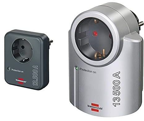 Brennenstuhl Adaptador De Enchufe Con Protección Contra Sobretensiones Hasta 13.500 A Antracita + Primera-Line Adaptador De Enchufe Con Protección Contra Sobretensiones Hasta Plateado/Negro