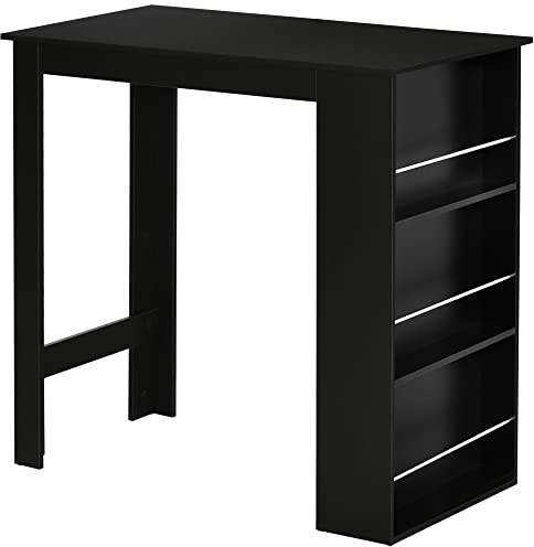 HOMCOM Bancone da Cucina Tavolo Alto con 3 Mensole in Legno, Arredamento Moderno Casa e Bar, 112x57x106cm, Nero