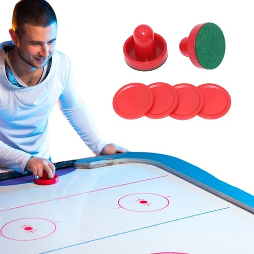Empujadores de Hockey de Aire Juego Air Hockey Pushers & Pucks Set, 2 Empujadores + 2 Pelusas + 4 Discos Rojos, Pucks Set Reemplazo para Mesas Juego(60 mm)