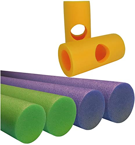 Conipa® - 4 Stück Schwimmnudel (160 x 7 cm) Kinder & Erwachsene INKL. 4 x Loch-VERBINDER (Schaumstoff) - Poolnudel Set ab 3-10 Jahre (Made IN Europe) - Pool Wassernudel (2 x Blau + 2 x Grün)